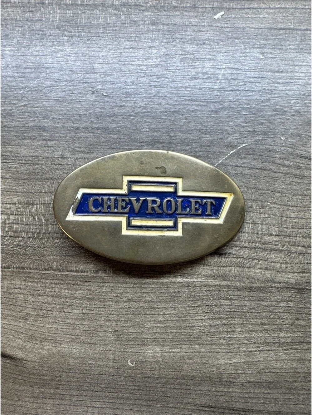 1979 Vintage Solid Brass Chevrolet Oval Belt Buckle BOWTIE CHEVY TRUCK CAR
